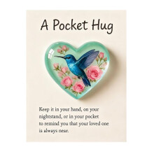Pekkaxy Blue Hummingbird Forget-Me-Not Acrylic Keepsake – Pocket-Sized Comfort Token for Bedside, Wallet or Gift Box
