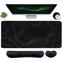 Topografisches Mauspad-Set (90 x 40 cm), verlängerte Schreibtischunterlage + Tastatur-Handgelenkauflage, Memory-Schaum, 4-teilig – kompatibel mit