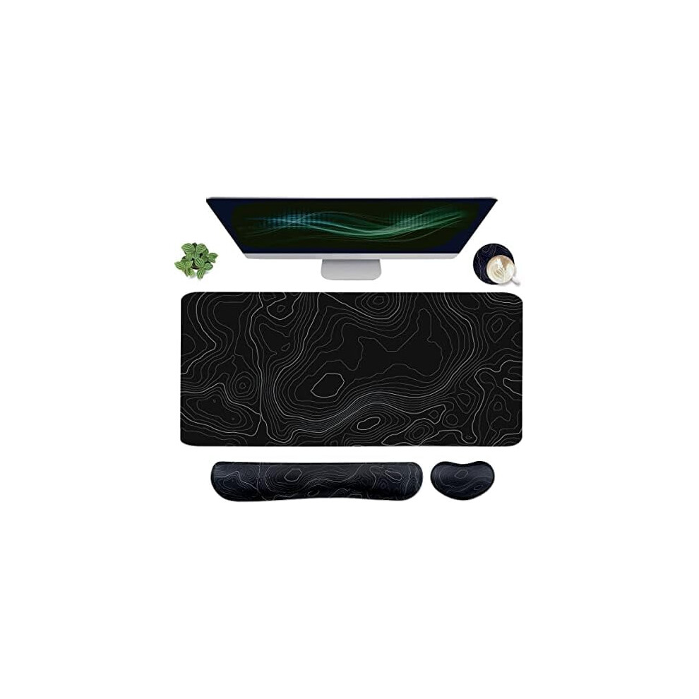 Topographic Mouse Pad Set (35.415.7 In), Extended Desk Pad + Keyboard Wrist Rest, Memory Foam, 4Pcs Â Compatible With All Mice 9773935329959
