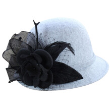 Nový dámský rybářský klobouk, elegantní kulatý klobouk s korunkou, síťovina a květina, retro vintage klobouk na jaro/podzim, šedý, jedna