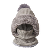 Dames 3-in-1 gebreide muts en sjaal set met kleurblokken, winter nekwarmer, winddichte outdoor muts voor koud weer, grijs, one size