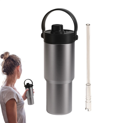 Μονωμένο ποτήρι καφέ ταξιδιού 735ml με καπάκι, λαβή και καλαμάκι – Αδιάβροχο