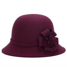 Vintage fedora hoed voor dames met bloemenversiering, effen kleur, ronde bovenkant, vilt, casual vissershoed, rood, one size