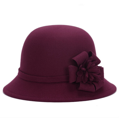 Γυναικείο καπέλο Fedora με vintage λουλούδια, μονόχρωμο, στρογγυλό τοπ, από τσόχα, casual,