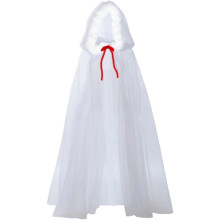 White Tulle Cape, Women Tulle Hooded Cape Adult Full Length Sheer Cape Vampire Elf Robe Veil Clothing Cloak