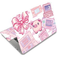 Pink Retro Game Laptop Skin Sticker, Waterproof Vinyl Decal Compatible with 12-15.6" Laptops