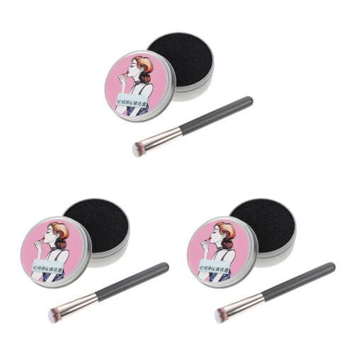 3Pcs Concealer Brush and Brush Cleaning Mat Black Makeup Tool Set