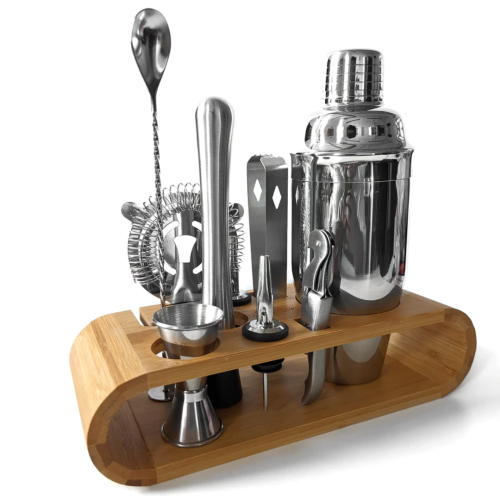 7-piece Stylish Cocktail Shaker with Bamboo Stand
