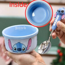 Ceramic Tableware Set - 1 Bowl and 1 Spoon, Microwave, Oven and Dishwasher Safe, Cute Cartoon Design, Round Bowl and Spoon