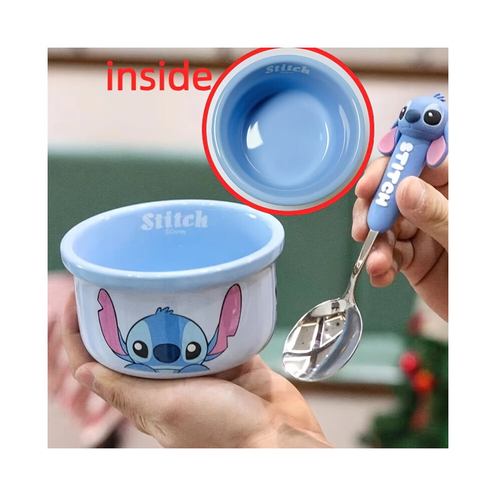 Ceramic Tableware Set - 1 Bowl and 1 Spoon, Microwave, Oven and Dishwasher Safe, Cute Cartoon Design, Round Bowl and Spoon