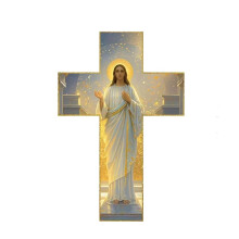 Pekkaxy Vintage Wooden Virgin Mary Wall Cross, Christian Religious Hanging Decor for Home Church Gift