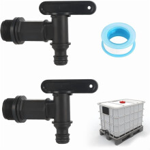 Pack of 2 Rain Barrel Taps with PTFE Tape 3/4" IBC Drain Tap, Plastic Replacement Tap for Rainwater Tank