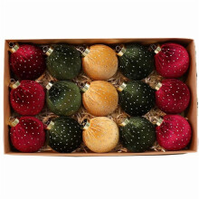 Pekkaxy Velvet Christmas Ball Ornaments, 12 Pack Shatterproof Flocked Baubles for Tree and Holiday Decor