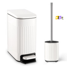 1.6G Slim Stainless Steel Bathroom Trash Can with Silicone Toilet Brush – Compatible with Small Spaces