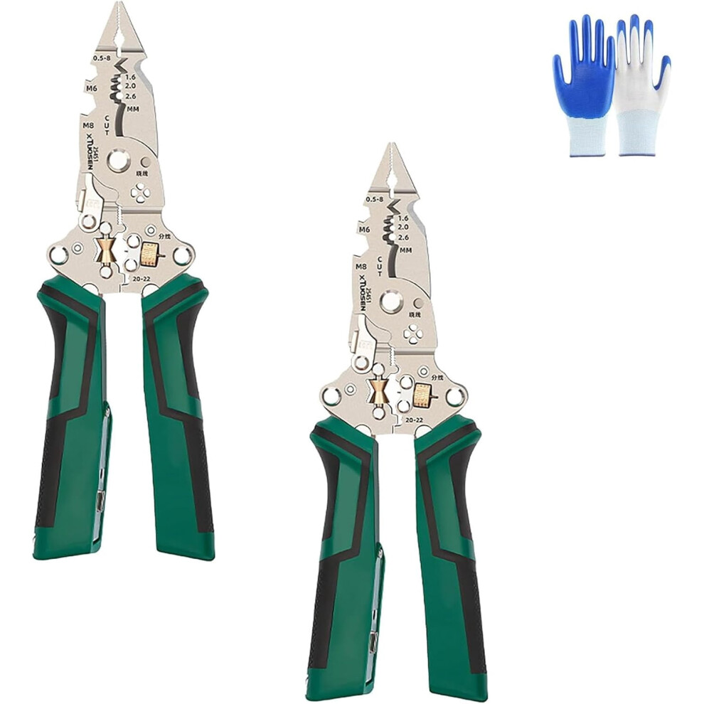 16-In-1 Wire Stripper Tool With Twister, Cutter, Puller, Cable Scissors, Voltage Tester Pliers (12Vâ250V Live), 2Pcs Green 9357860042239