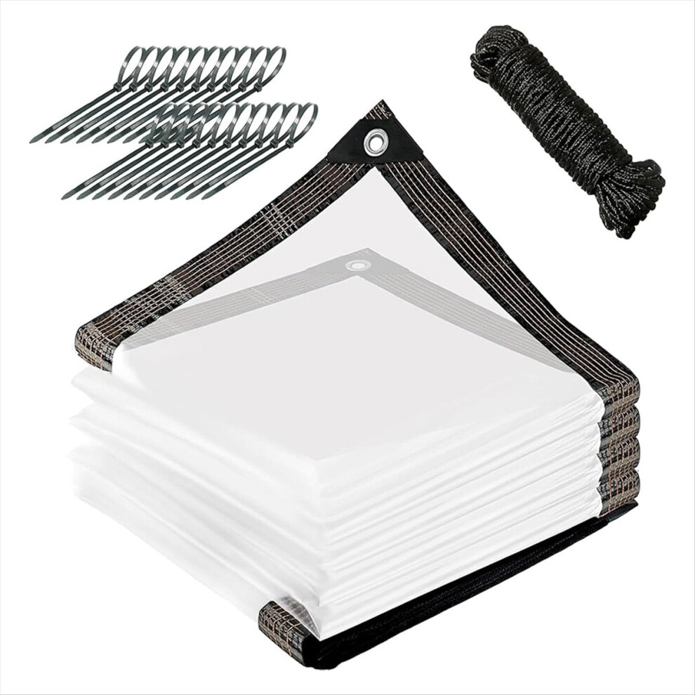 10X12 Ft Clear Tarp Heavy Duty Waterproof, Tarps With Grommets, Plastic Reinforced Edge 9357860042123