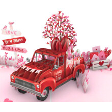 3D pop-up Valentine's card truck design 6x8 inch with