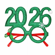2026 New Year Party Glasses Lightweight Red Glitter Eyewear Frame with Snowflake Holly Decoration Festive Sequin Hair Hoop