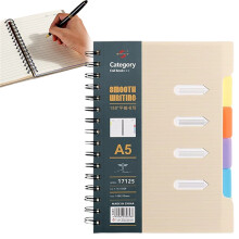 Grand carnet de notes pour le travail - Organiseur à spirale à 5 onglets pour la prise de notes (Café)