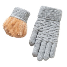 AWZXDE Dameshandschoenen met dubbele laag en geborstelde binnenkant, gebreide winterhandschoenen met patroon, grijs