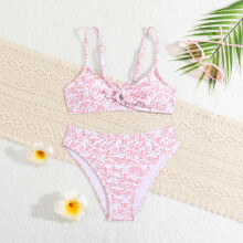 YAUNZI Mädchen 2-teiliger Badeanzug Sport Blumenmuster High Waist Bikini Set Bademode Badeanzug 8-9 Jahre