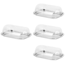 4Pcs Practical Stainless Steel Butter Dish with Transparent Lid