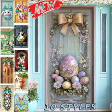 Tissu pour porte de Pâques avec lapins et œufs, 35 x 71 pouces