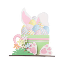 Easter Decoration DIY Multi-Layer Resurrection Rabbit and Egg Wooden Ornament - Craft Kit for Easter Decor, Handmade Holiday Display Piece,C