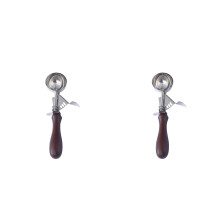 2Pcs Stainless Steel Ice Cream Scoop Wood Handle Kitchen Tool