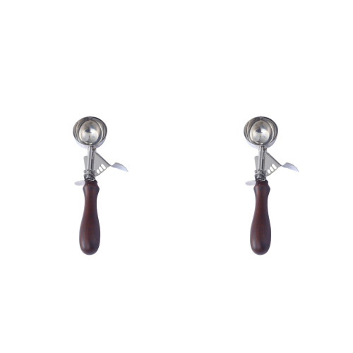 2Pcs Stainless Steel Ice Cream Scoop Wood Handle Kitchen Tool