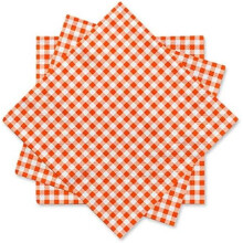 Disposable Paper Napkins 3-ply Orange and White Gingham Beverage Napkins for Dinner, Picnic, Birthday Party(6.5X6.5 in, 50-Pack)