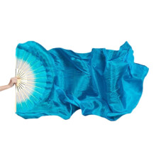 Pekkaxy Women Belly Dance Fan, Veil Colorful Long Folding Bamboo Fan, Imitation Silk Streamers Classical Dance Long Silk Fan