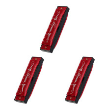 3St Draagbare Mini Harmonica Metaal ABS Rood 10 Beginners