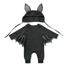 AWZXDE Baby Halloween Romper with Bat Sleeves & Cartoon Ears Hat, Dark Gray, 12–18M, Compatible with Holiday Dress-Up