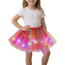 AWZXDE Kids Rainbow Glitter Tutu Skirt For Girls With LED Lights Layered Skirt For Party Dress Up Large Hem Skirt Hot Pink