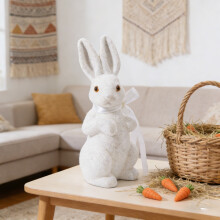 Shining Foam Easter Bunny Figurine, 8.6" Spring Home Decor, Creative Gift Basket Decoration (White)