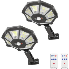 2pcs Solar Flood Lights IP65, 8-Sided with Motion Sensor & Remote, Compatible with Outdoor Parking, Pools, Yards