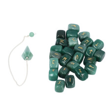 Set di 25 runes in cristallo di avventurina verde con pendolo per divinazione e guarigione