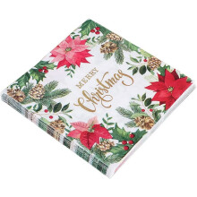 Christmas Napkins 40pcs Christmas Flowers Wreaths Printed Disposable Paper Serviettes for Xmas New Years Dinner Party