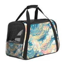 Wave and Floral Vintage Japanese Abstract Portable Dog Carrier Bag & Cozy Cat Carrying Case for Small Pets,Puppy Soft-Sided Pet Travel Bag