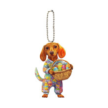 Acrylic 2D Easter Dog Car Hanging Ornament, Cute Animal Pendant for Rearview Mirror, 0.1" Thin Keychain – Compatible with Easter Themed Cars
