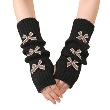Women's Y2K fingerless arm warmers with bow black