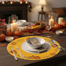 Round Fall Placemats, Pumpkin Maple Leaf Print Table Mats for Thanksgiving Dinner, Heat Resistant Cozy Table Decor(H)