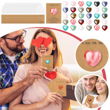 QianGlow 30 Pack Valentines Day Cards, Heart-Shape Plastic Gemstone Cards, A Hug for You Theme, Classroom School Party Gift Exchange