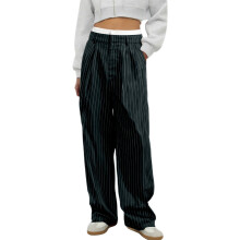 Women's striped high-waisted straight-leg trousers with
