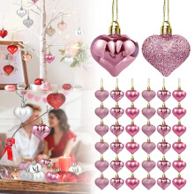 Valentines Day Decorations 36Pcs Heart Ornaments Multi Finish Heart Baubles Hanging Decor for Valentines Christmas Tree Decorations