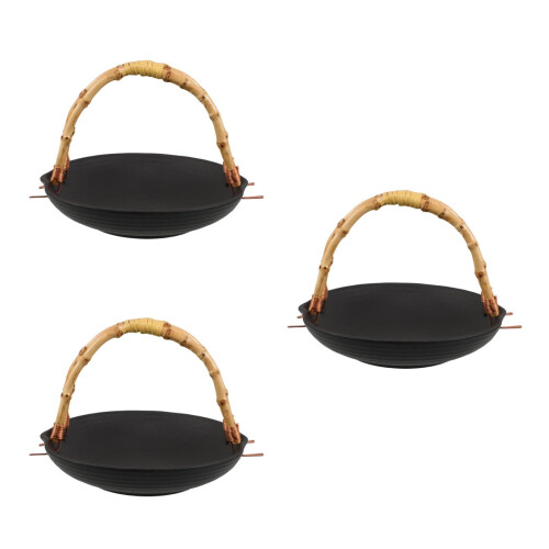 3Pcs Black Ceramic Serving Platters with Handle Sushi Appetizer Plates 2
