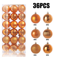 36PCS 3CM Glitter Christmas Tree Baubles, Shatterproof Plastic Ornaments, Orange, Compatible with All Trees