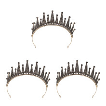 3Pcs Black Alloy Baroque Rhinestone Wedding Tiara Crown Hair Accessory