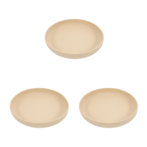 3Pcs Silicone Suction Plates Beige Lightweight Reusable Dinnerware Set